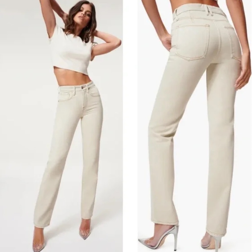 Good American Straight Leg Jeans in Cream